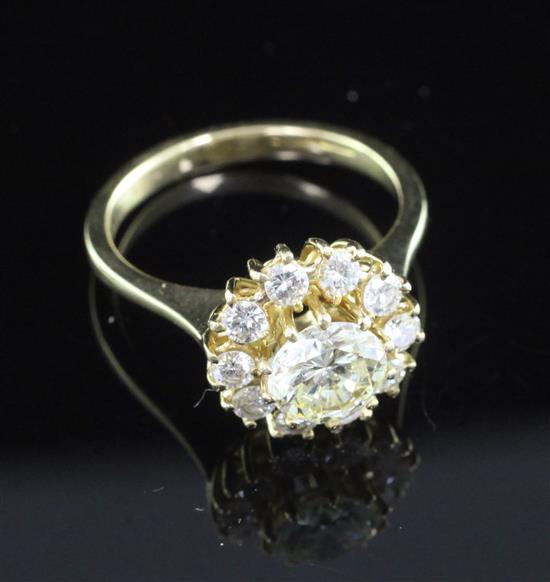 An Italian 18ct gold and diamond cluster ring, size M.
